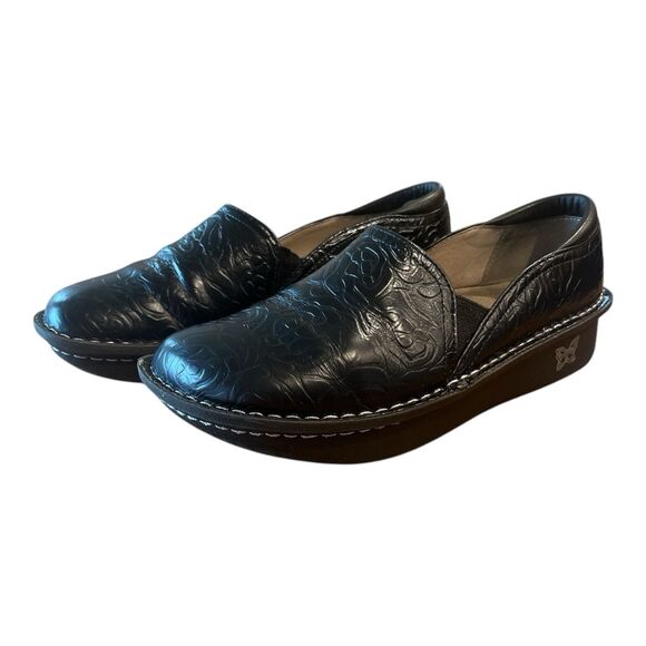 Alegria Shoes - Alegria Deb 531 Debra Rose Embossed Black Leather Shoes Size 38 - 8-8.5 US